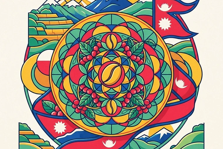 Sacred geometry artwork celebrating coffee from Nepal