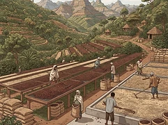 Hora Ganet — coffee farm illustration 2