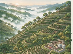 Volcan Azul — coffee farm illustration 1