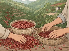 Julio Madrid and Julio Quiceno — coffee farmer illustration 2