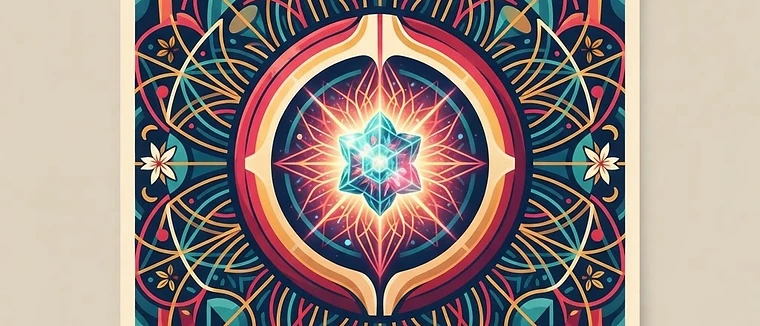 A stylized, geometric illustration of a coffee cherry with a glowing, crystalline core representing microbial fermentation.