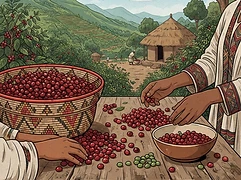 Ismael Hassen and family — coffee farmer illustration 2