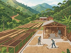 Volcan Azul — coffee farm illustration 2