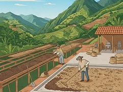 El Recuerdo — coffee farm illustration 2