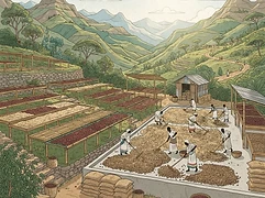 Dida Hora washing station — coffee farm illustration 2