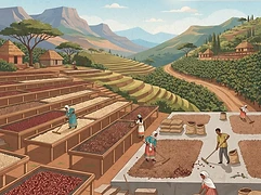 Bombe β coffee farm illustration 2
