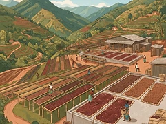 Shyira washing station — coffee farm illustration 2