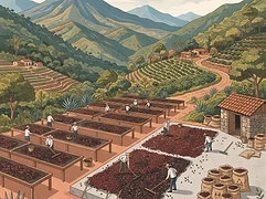 Santa Elisa Pachup — coffee farm illustration 2