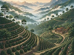 Dos Pinos — coffee farm illustration 1