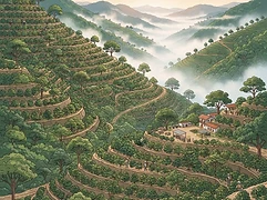 Los Naranjos — coffee farm illustration 1