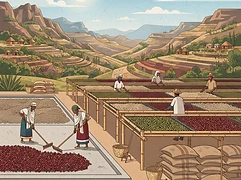 Small farms in the village of Okoluu β coffee farm illustration 2