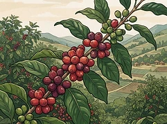 Bombe β coffee farm illustration 3