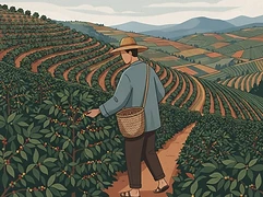 Ismael Hassen and family — coffee farmer illustration 1