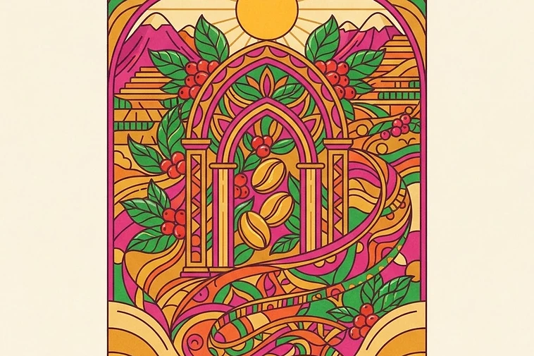 Sacred geometry artwork celebrating coffee from Nariño