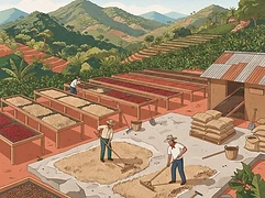 Cinco de Junio cooperative — coffee farm illustration 2