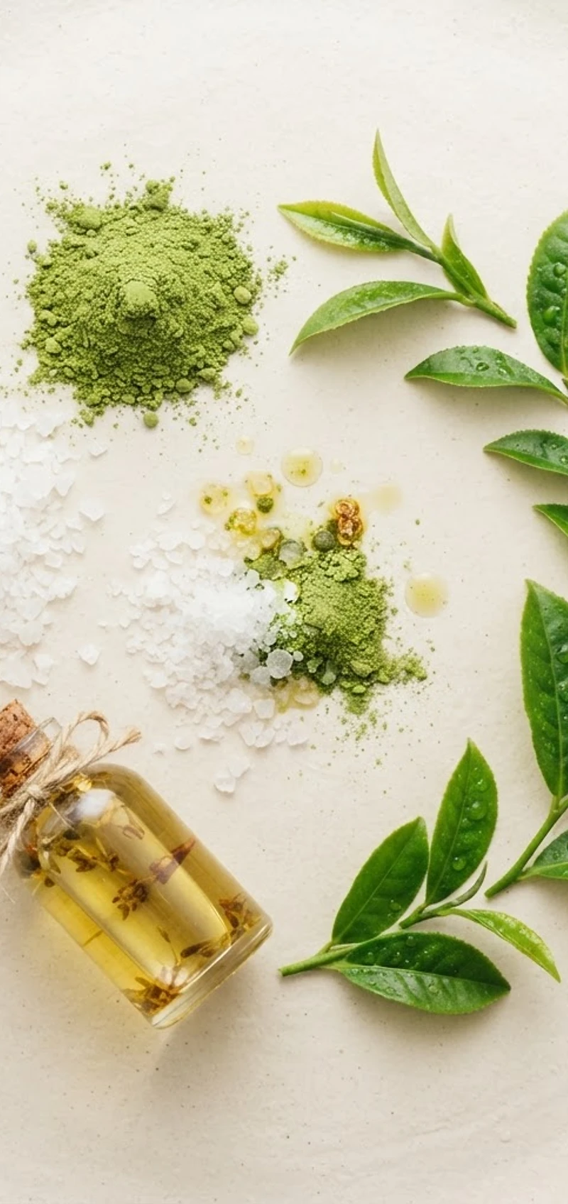 Matcha and Dead Sea salt scrub clearing congested skin