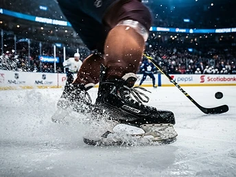 Hockey skates in action on the ice