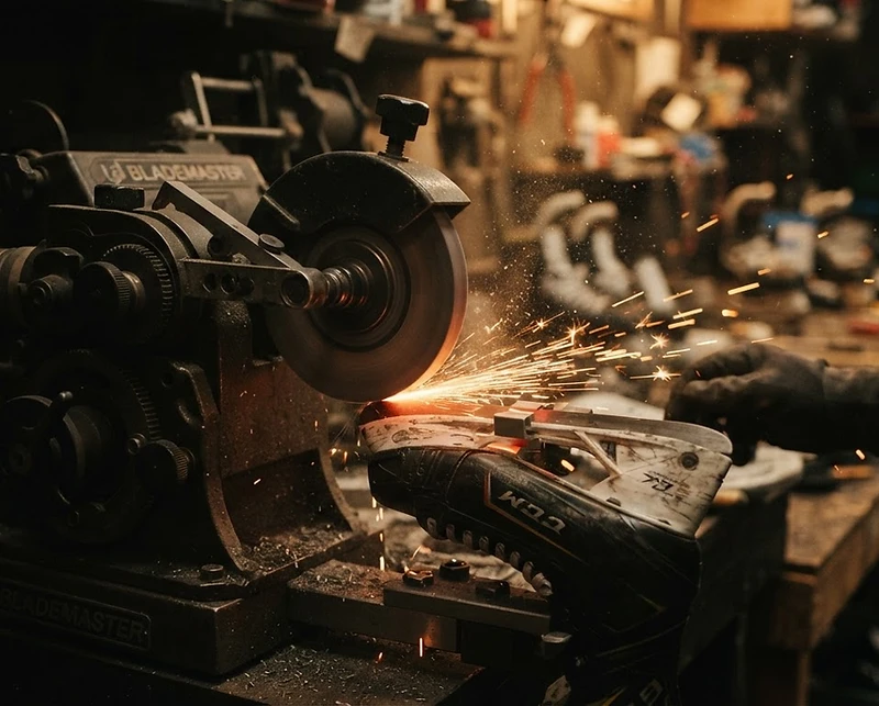 Skate sharpening in progress