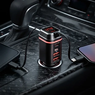 120W Retractable Car Charger with Multi-Port USB Fast Charging