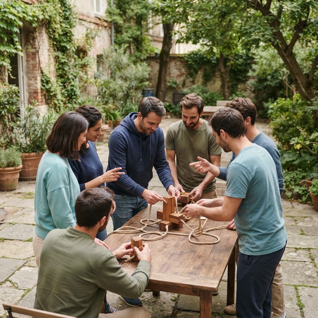 המחשה של צוות משתף פעולה בפעילות קבוצתית בחוץ