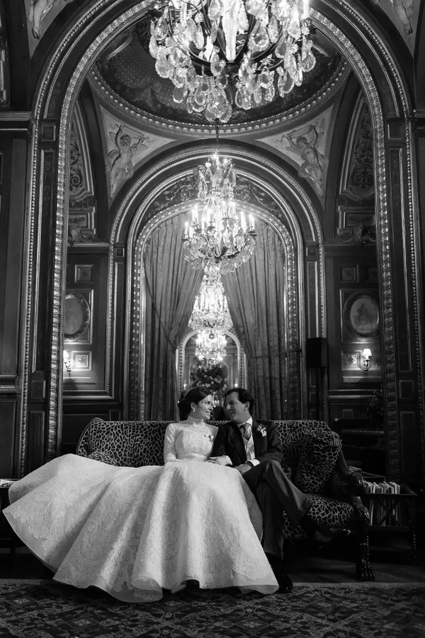 Megan and Thomas at their wedding at Hôtel de la Païva in Paris