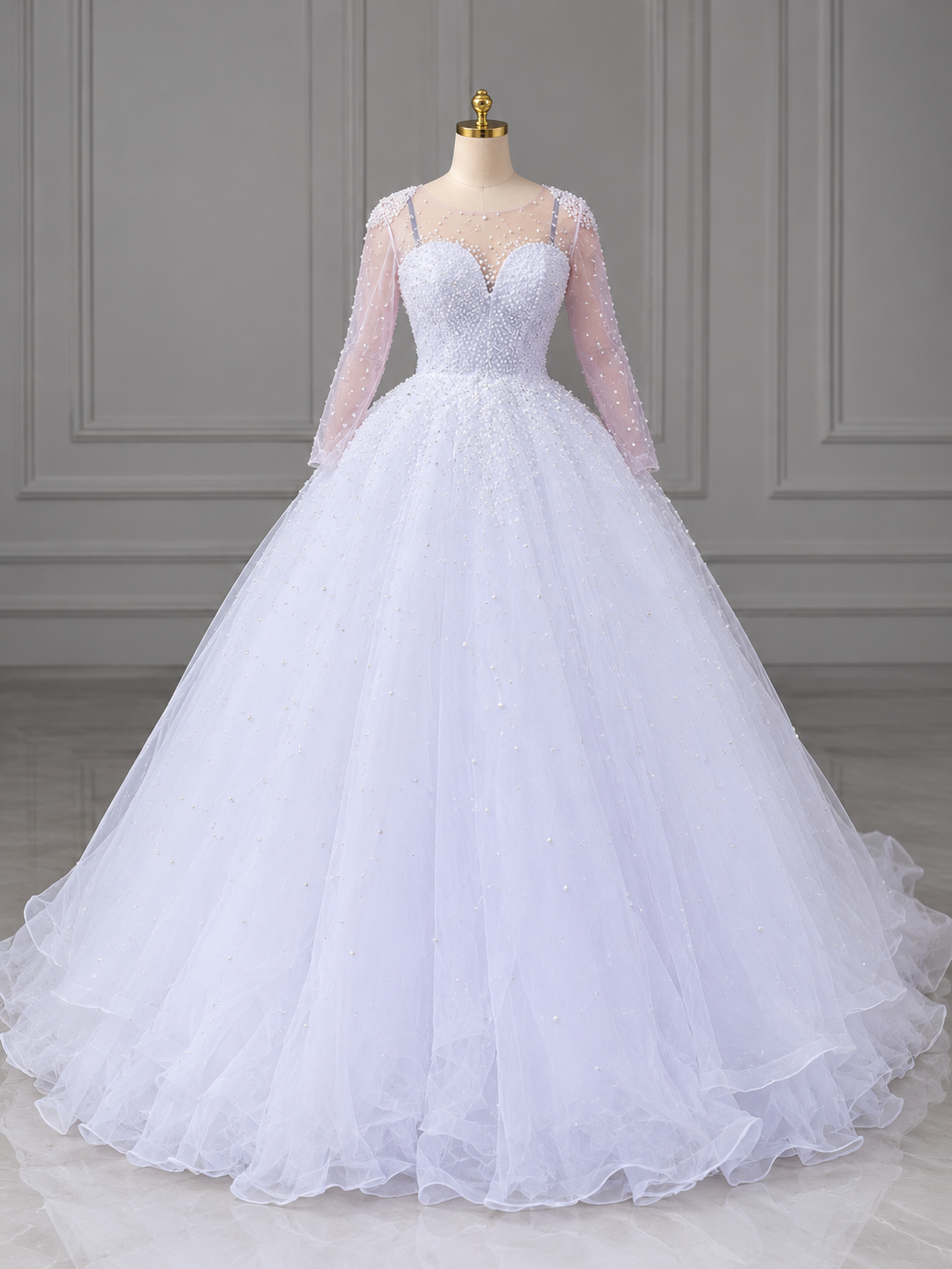 Pearl beaded wedding gown for hire