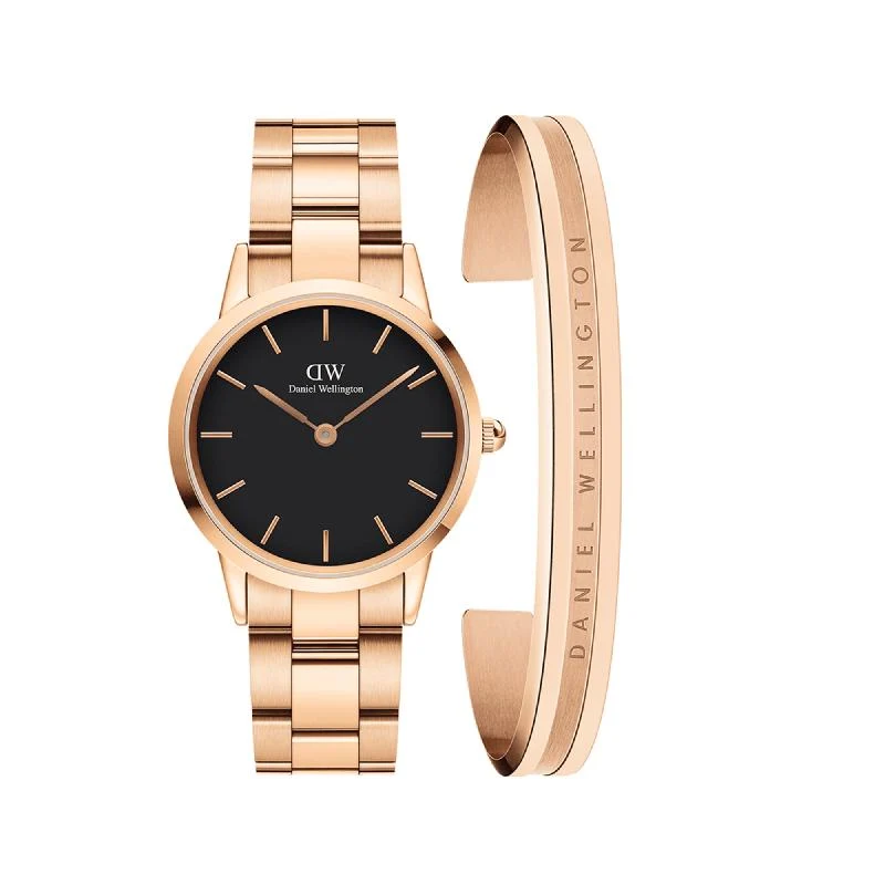 Daniel Wellington Iconic Link Black + Elan Bracelet — Rose Gold