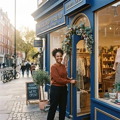 Small business owner proudly opening their storefront in the morning light