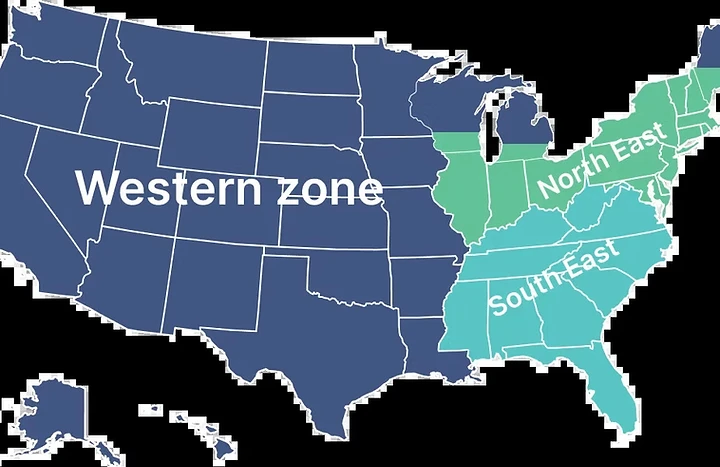 Map of the United States showing Boo Paws delivery zones