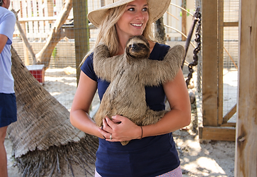 Holding a sloth at an animal sanctuary