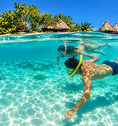Snorkeling in the crystal-clear water