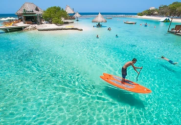 Paddleboarding in the turquoise lagoon