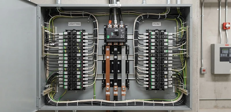 Elektro sadales panelis ar kabeļiem