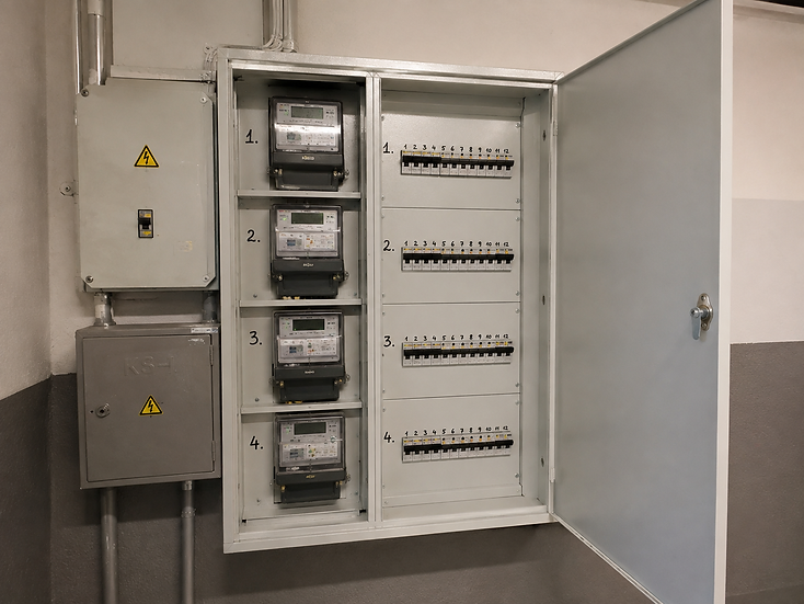 Elektro sadales panelis ar kabeļiem