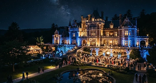 Elegant wedding venue at night