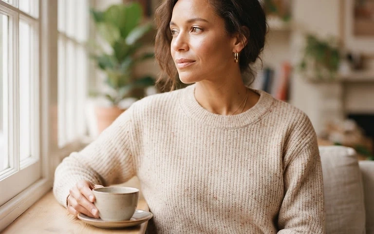 A thoughtful woman in soft natural light