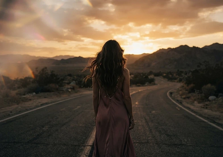 Rebel Rose — a conduit of love on an open road at golden hour