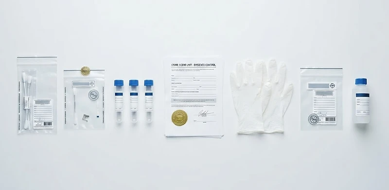 Forensic tools arranged with chain-of-custody documentation