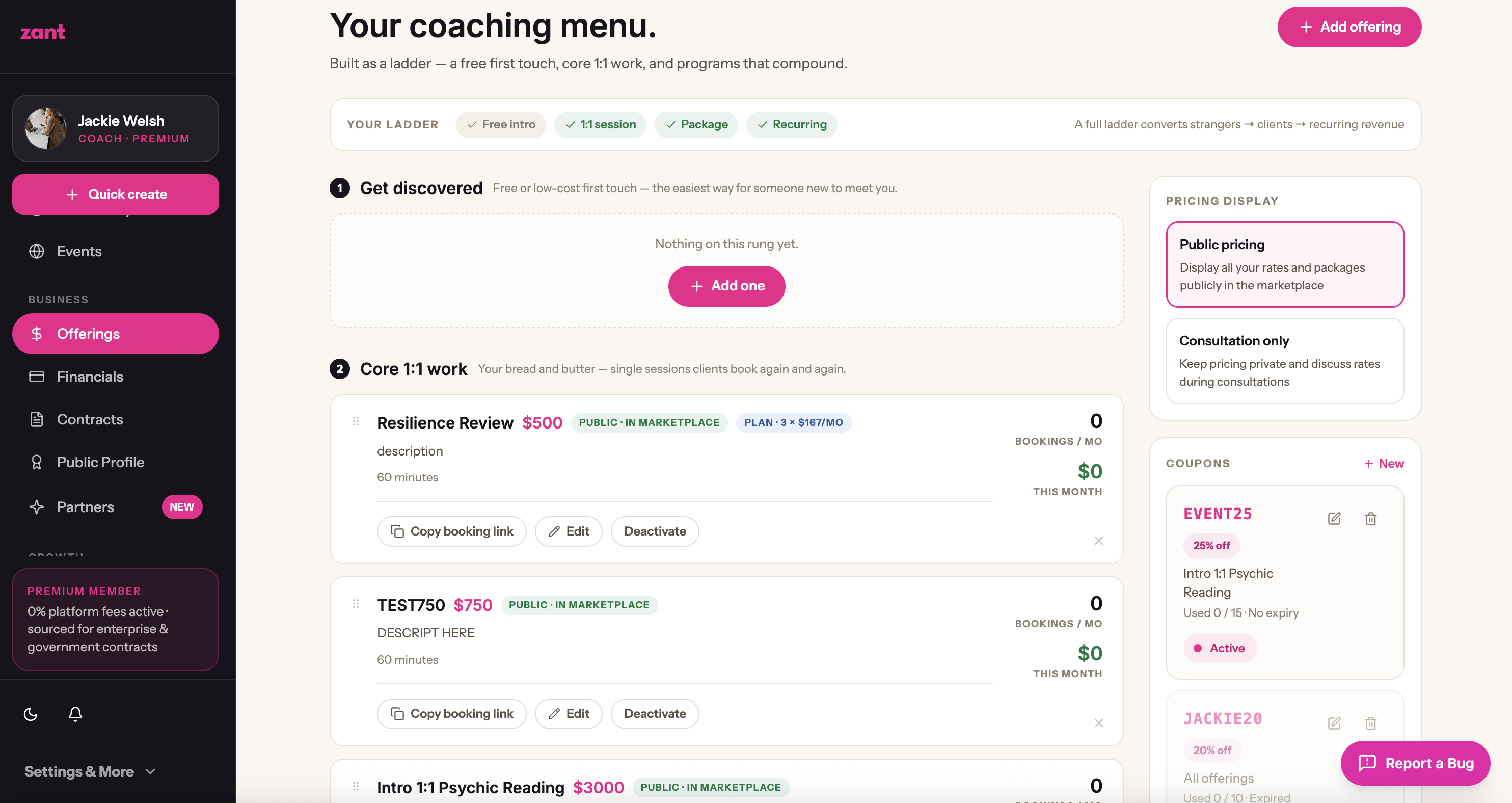 Zant coaching menu of offerings and packages