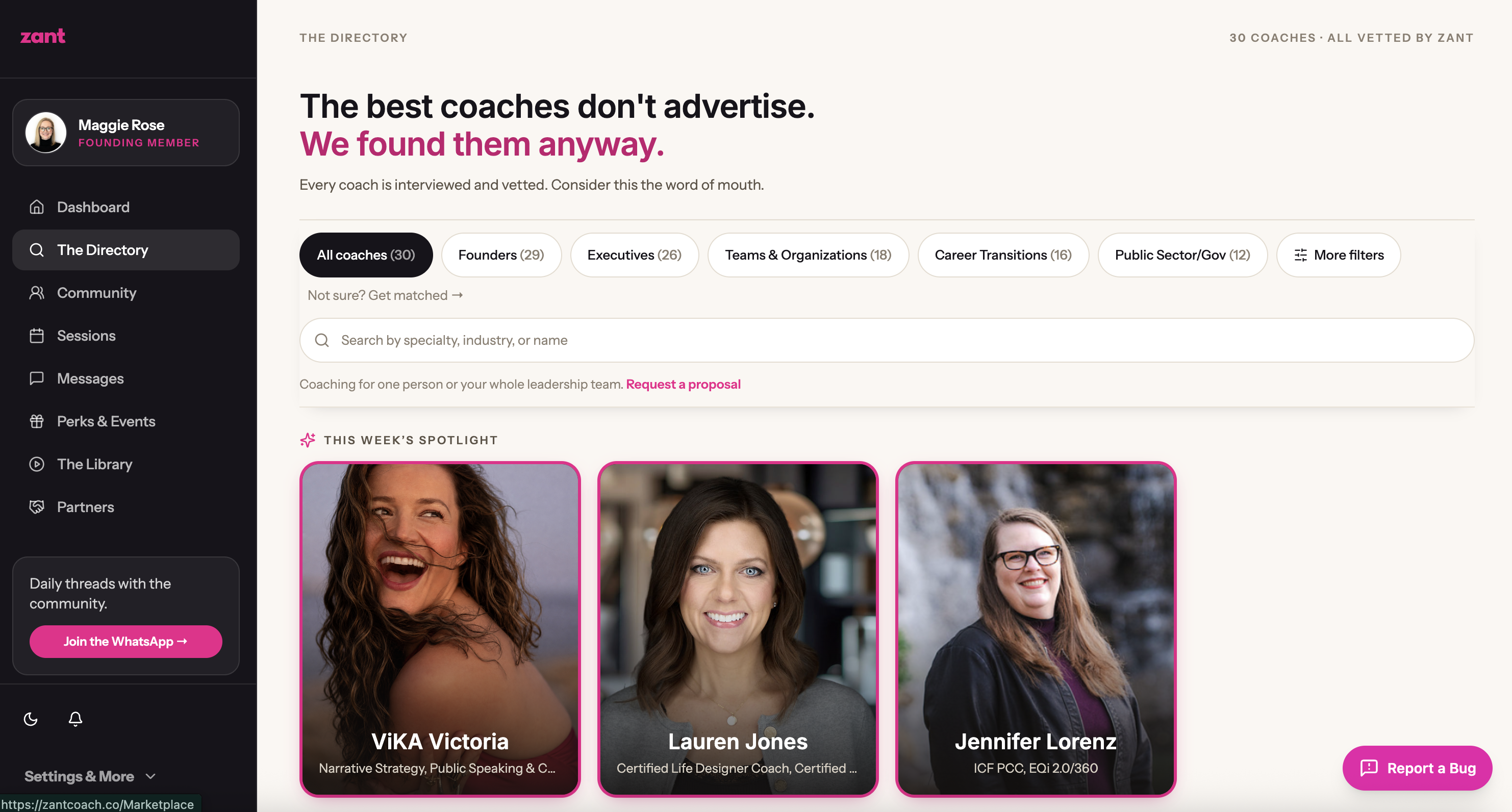 The Zant directory of vetted coaches, including Rob Kalwarowsky