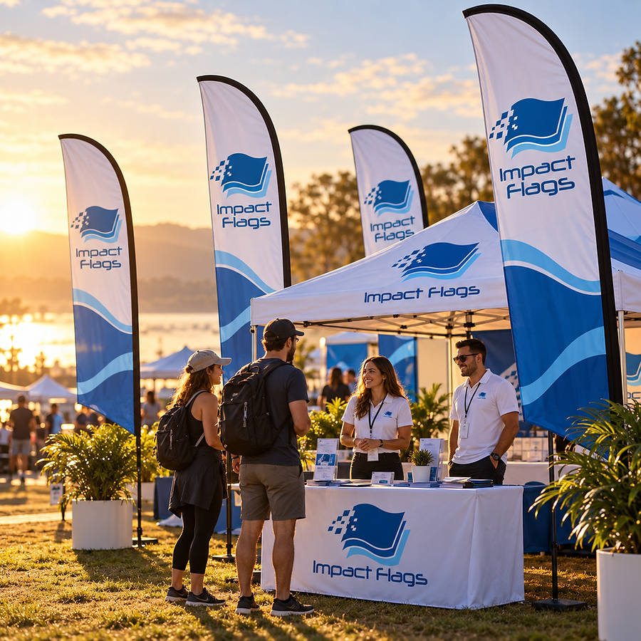 Impact Flags booth at an outdoor event