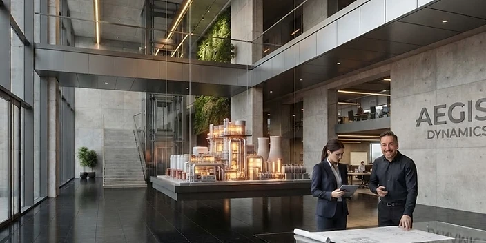 Interno architettonico di pregio con struttura in vetro