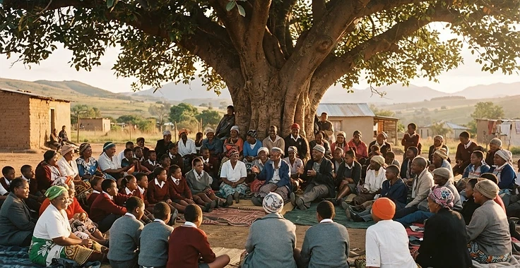 A community gathered under a tree, sharing knowledge together