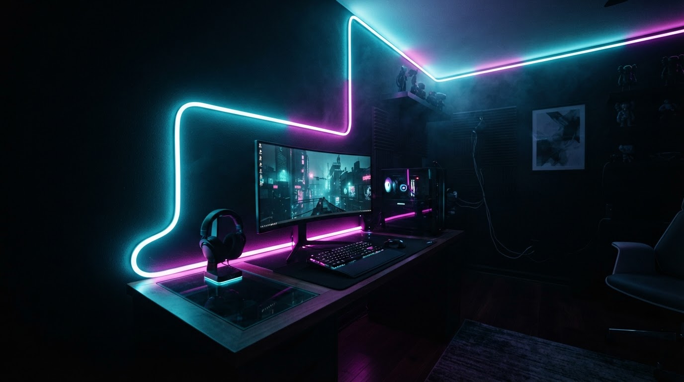 RGB neon rope light room setup
