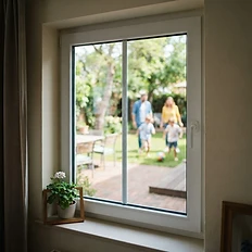 Ventana corredera de PVC blanco con doble acristalamiento