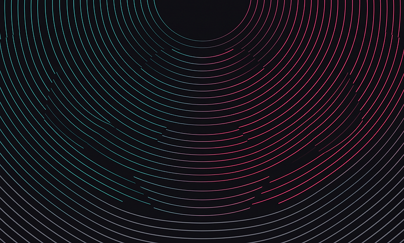 Abstract seat map: thin teal-to-pink arcs radiating over a near-black field