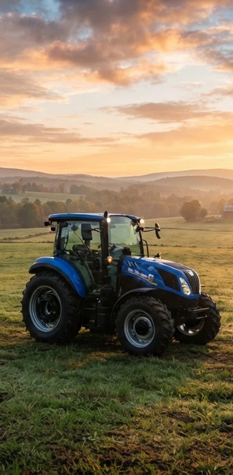 Farm equipment at golden hour