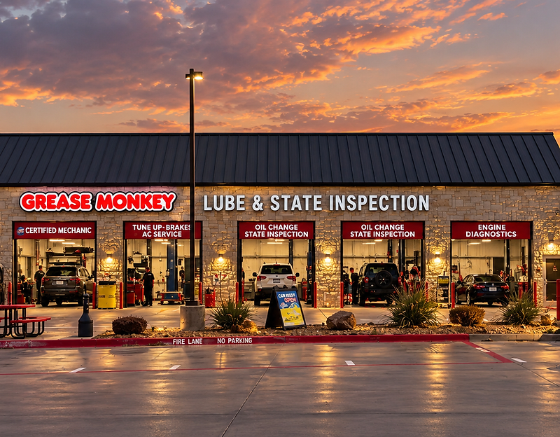 Grease Monkey service center at sunset