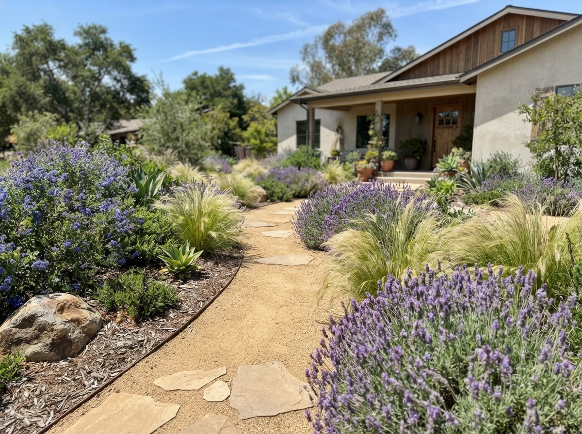 Decomposed granite path with lavender