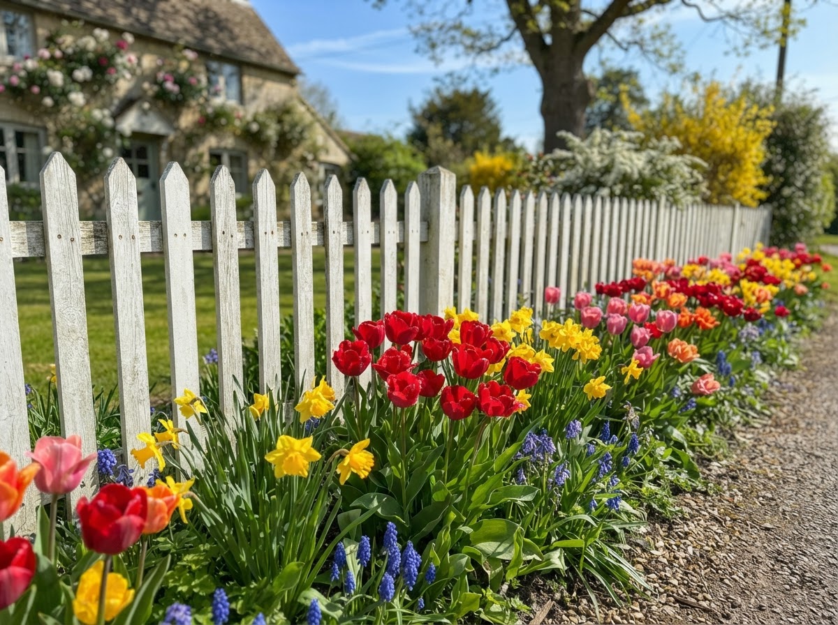 Spring tulip and daffodil bed